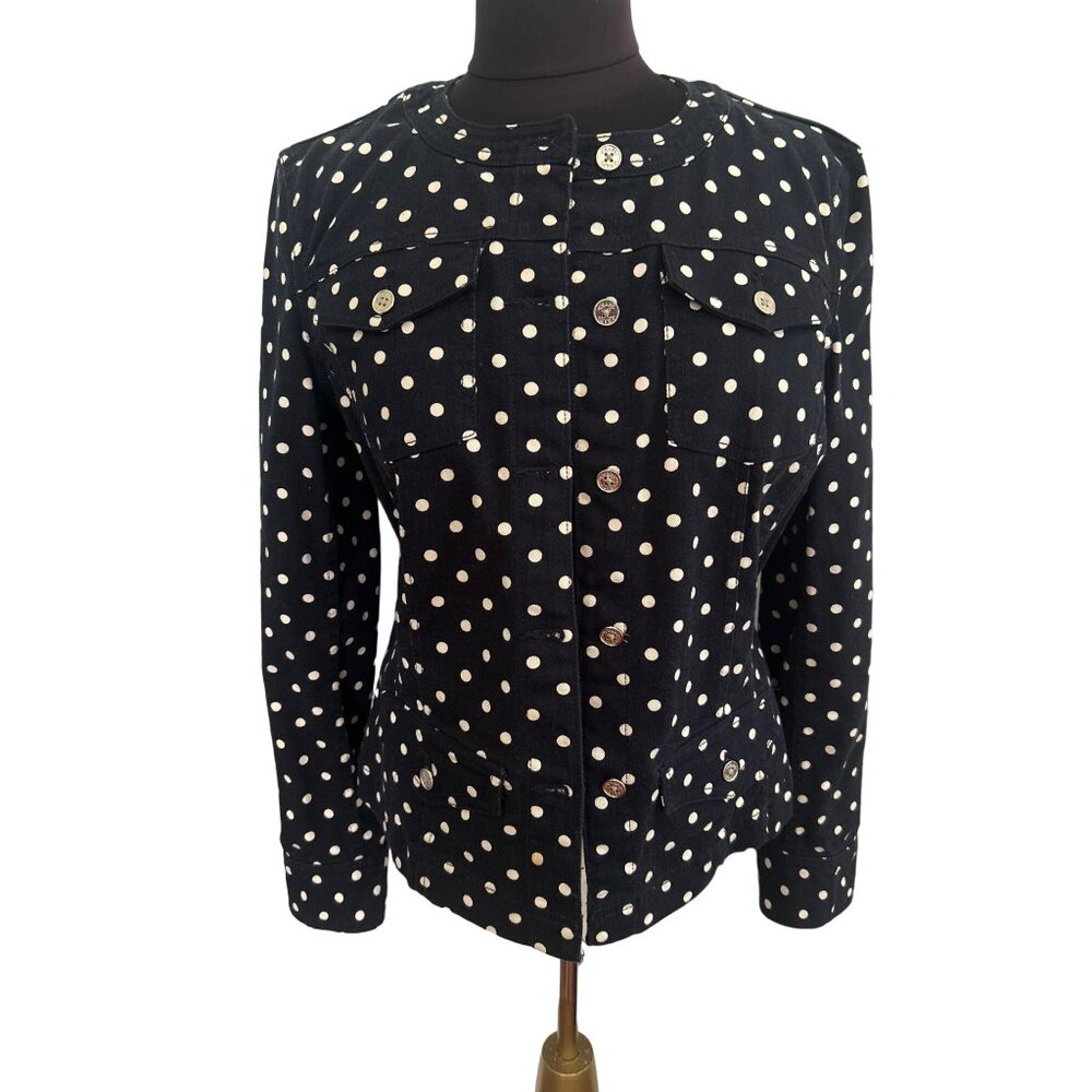 Chaps Women's Polka Dot Jacket Size M Navy & White Button-Front